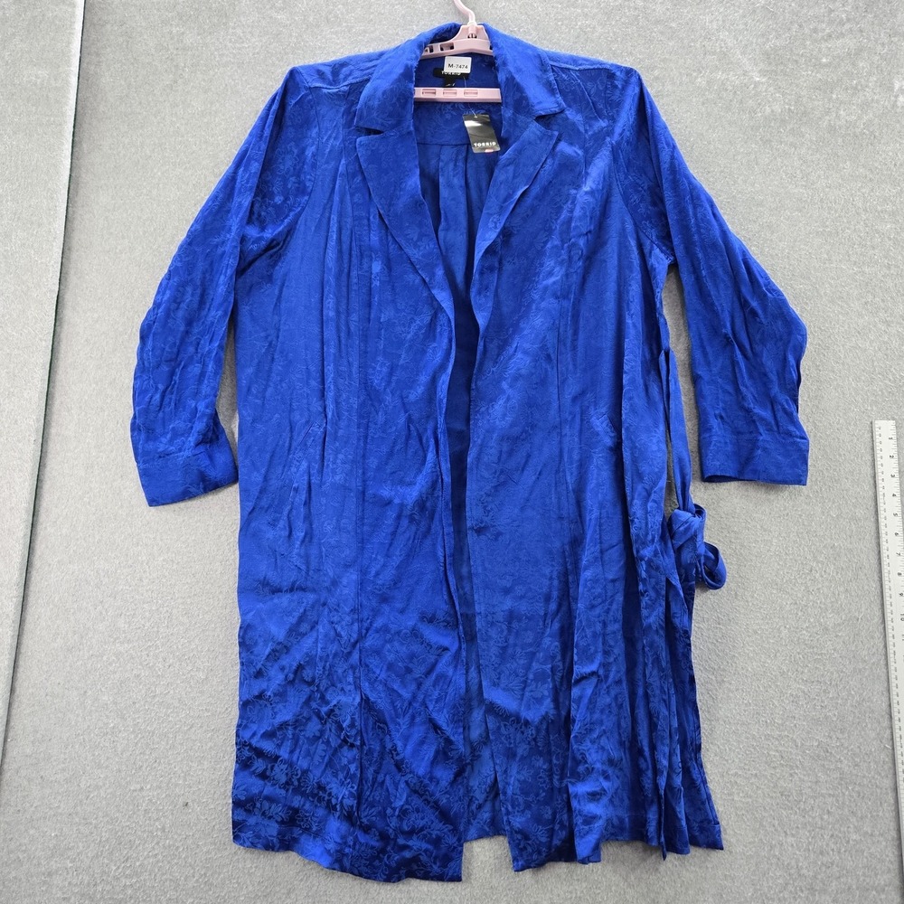 Torrid Women Jacket 2X (18-20) Blue Trench Coat Floral Long Sleeve NWT